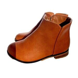 Cat & Jack Girls Brown Faux Leather Zip Up Fashion Ankle Boots Toddler-US Size 7